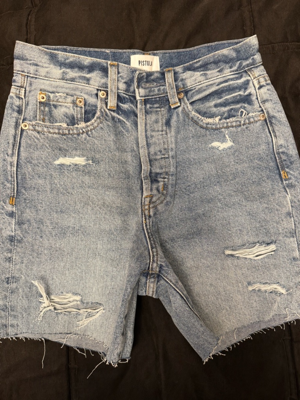 pistola Light Blue Distressed Jean Shorts